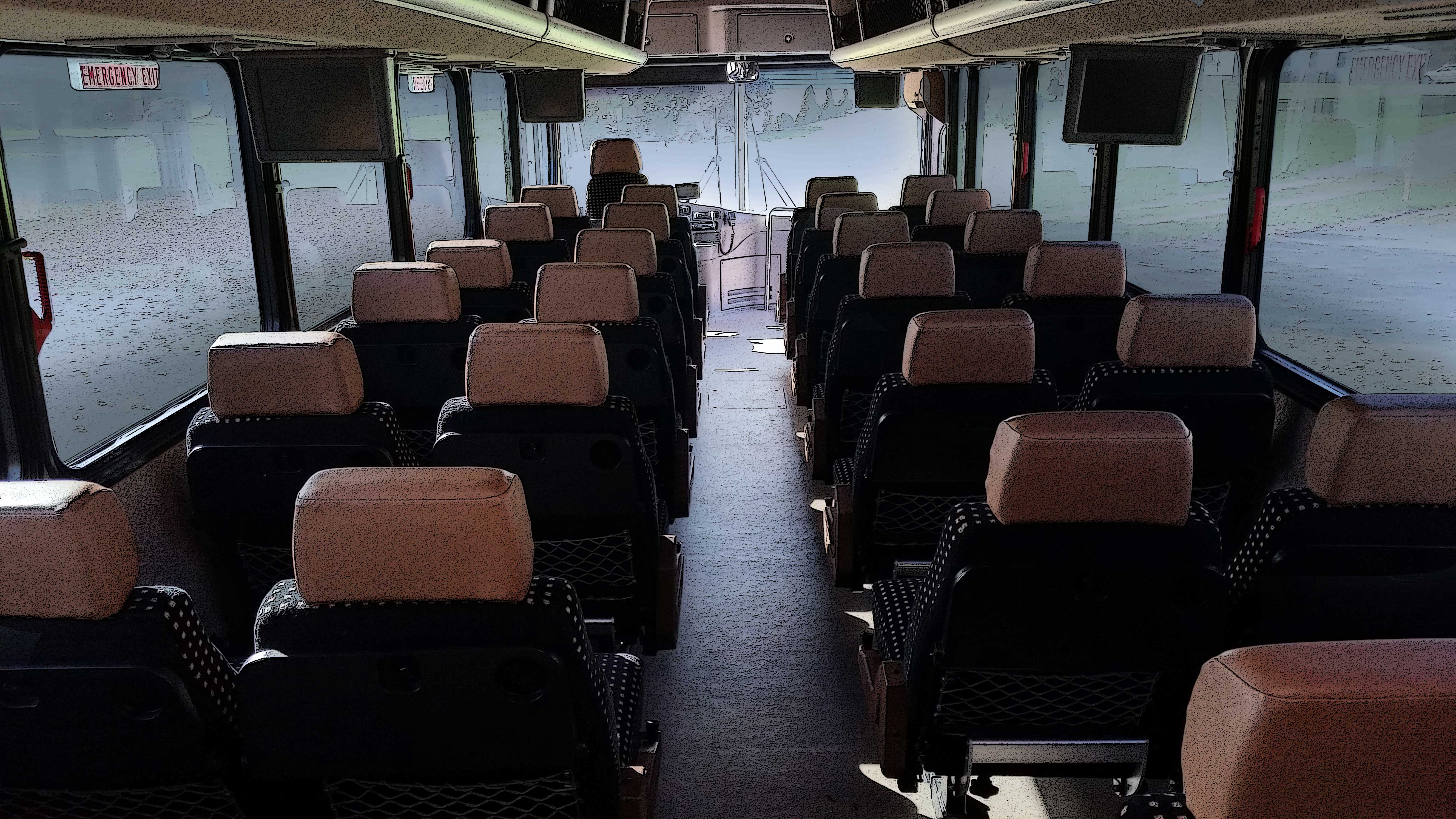 You Are Comfortably Seated On A Bus Full Of Passengers Coach Bathroom Bus – 35 Passenger – Michael’s Limousines